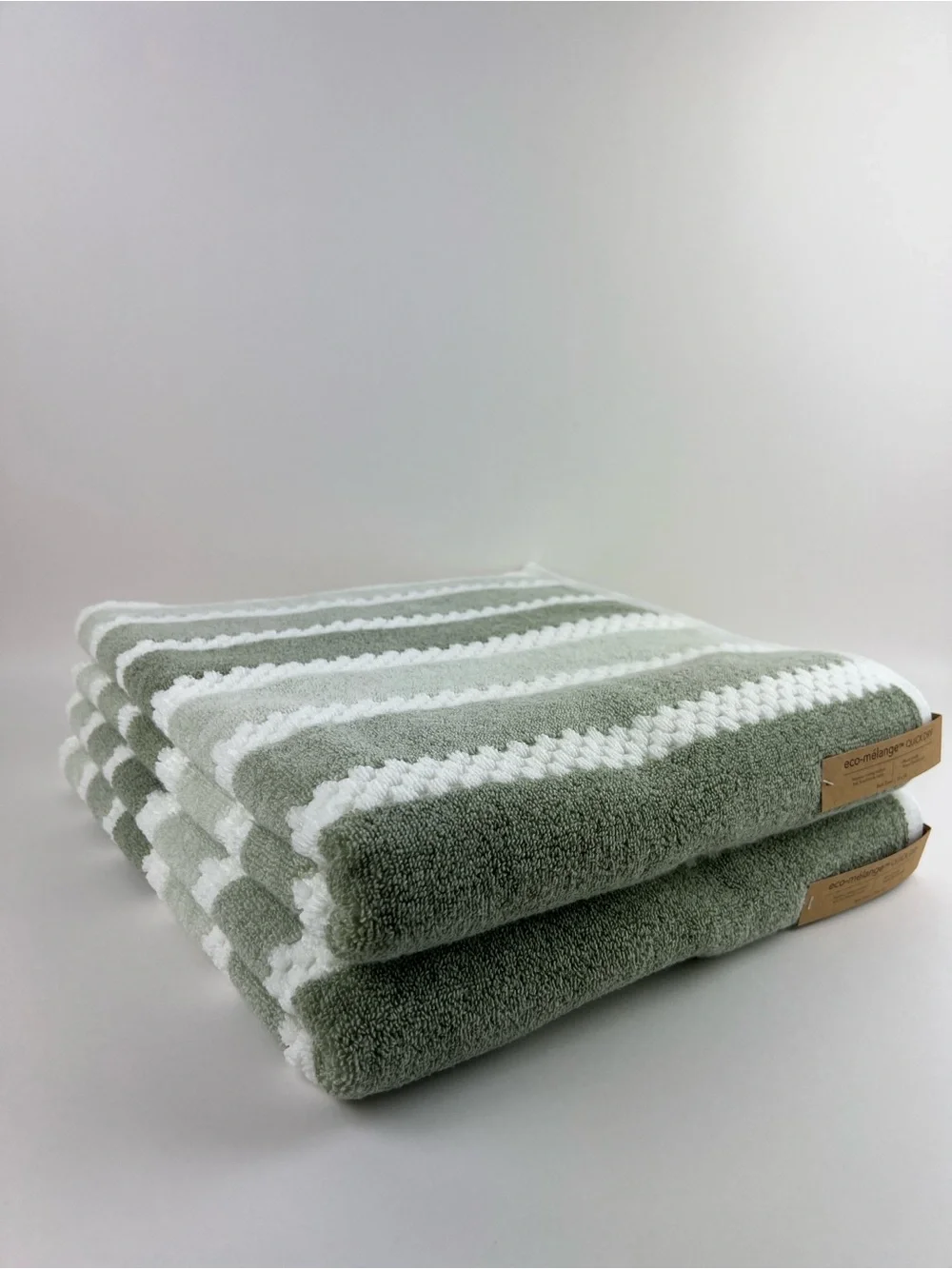 Eco Melange Bath Towels Green White Quick Dry Soft 100% Cotton 2 Pc Set NEW